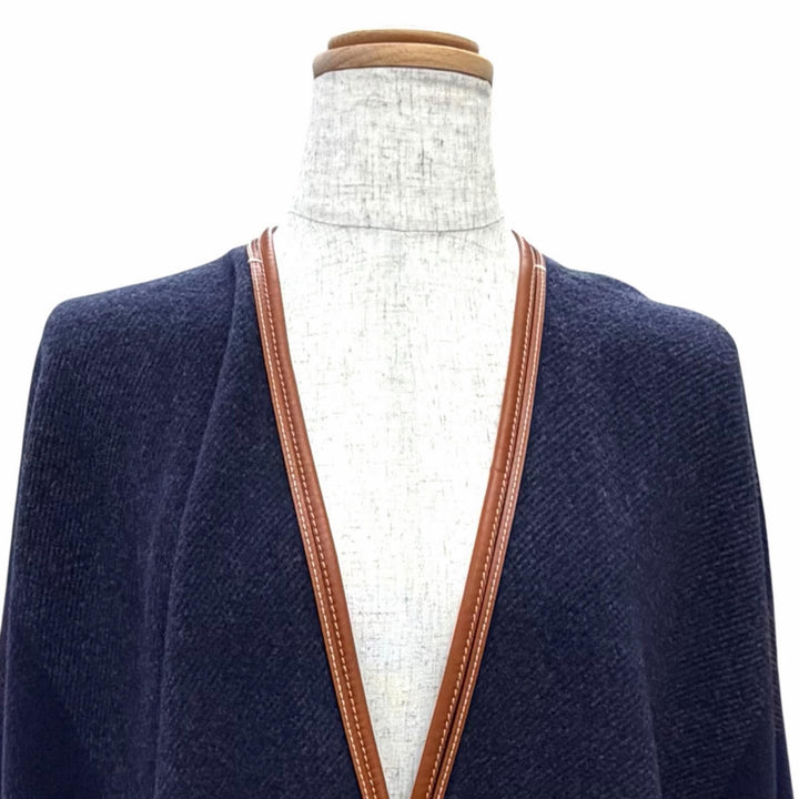 Excellent HERMES Rocabar Leather-trimmed, tassel-detailed fringed cape poncho