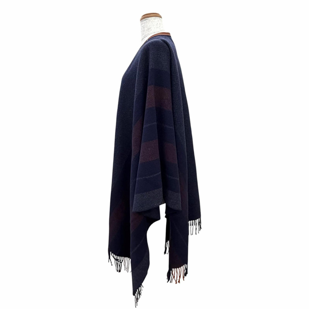 Excellent HERMES Rocabar Leather-trimmed, tassel-detailed fringed cape poncho