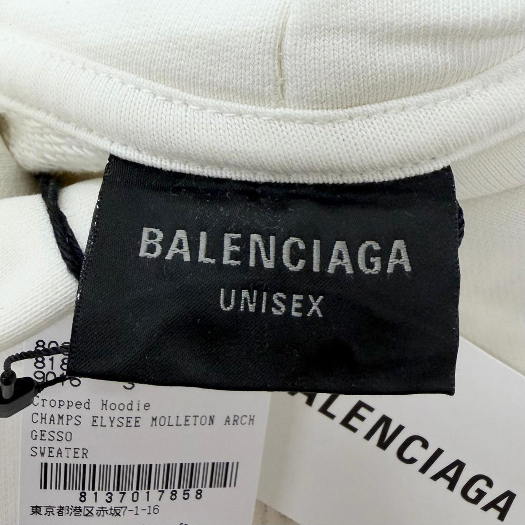 Pristine BALENCIAGA hoodie Logo print pullover Ivory cotton mens 3 818433