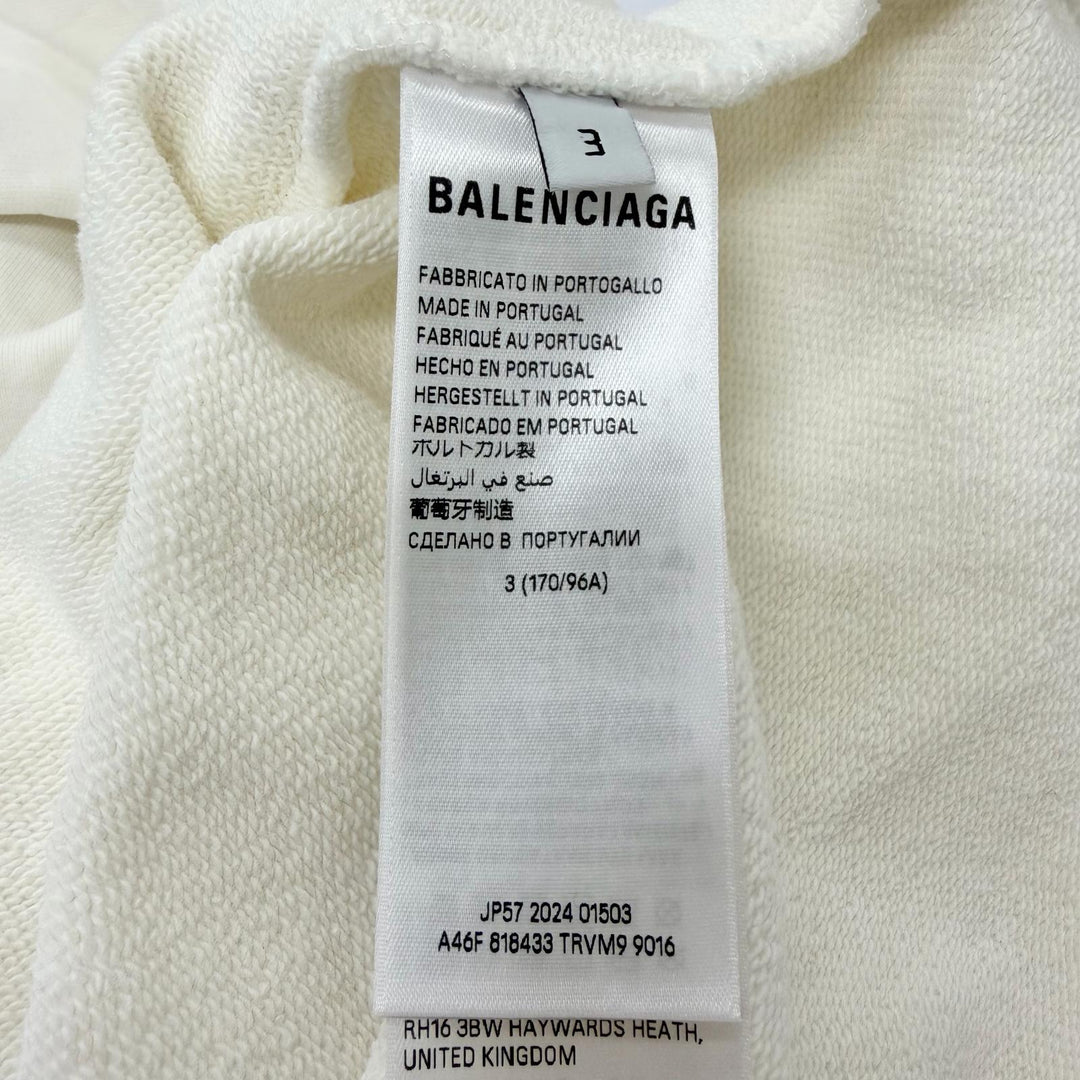 Pristine BALENCIAGA hoodie Logo print pullover Ivory cotton mens 3 818433