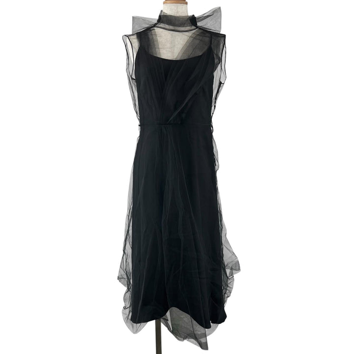 Great PRADA one piece Back Ribbon Sheer Long Dress black silk Women 36 P37H5