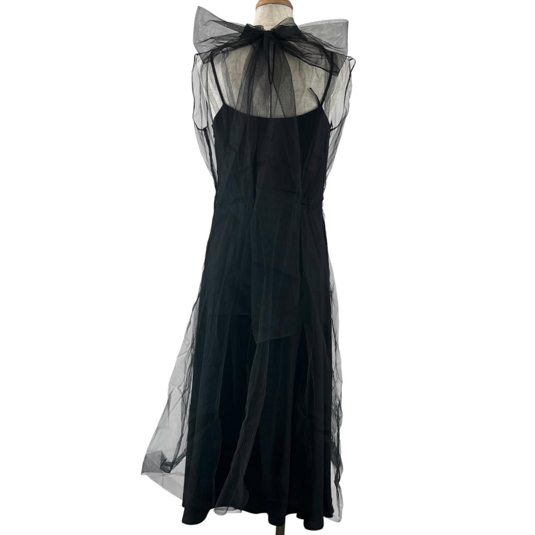 Great PRADA one piece Back Ribbon Sheer Long Dress black silk Women 36 P37H5
