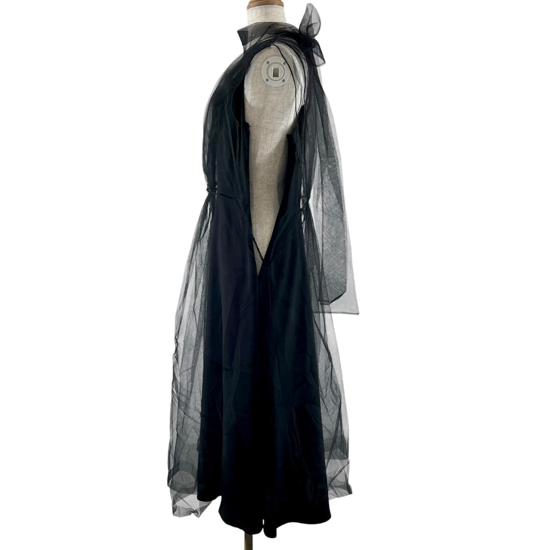 Great PRADA one piece Back Ribbon Sheer Long Dress black silk Women 36 P37H5