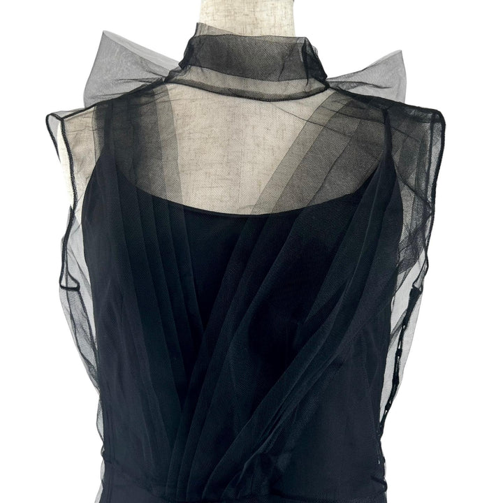 Great PRADA one piece Back Ribbon Sheer Long Dress black silk Women 36 P37H5