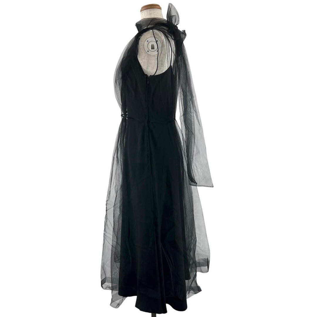 Great PRADA one piece Back Ribbon Sheer Long Dress black silk Women 36 P37H5