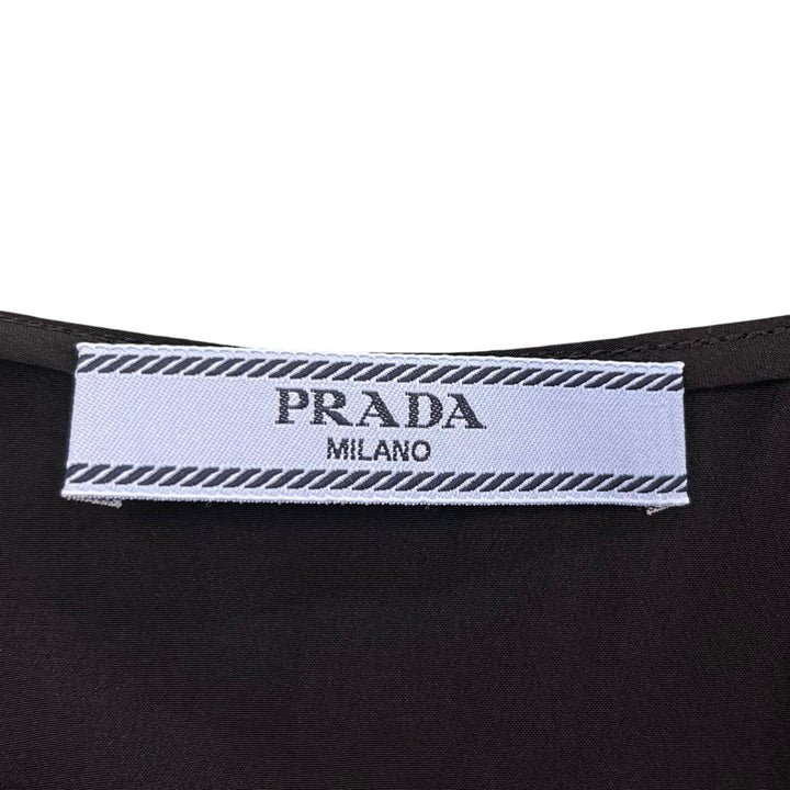 Great PRADA one piece Back Ribbon Sheer Long Dress black silk Women 36 P37H5