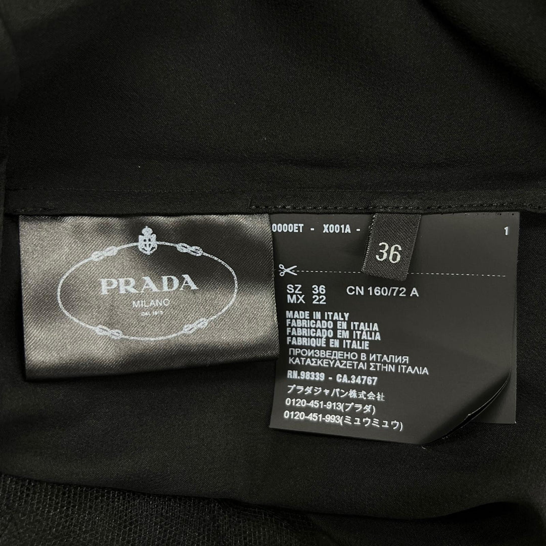 Great PRADA one piece Back Ribbon Sheer Long Dress black silk Women 36 P37H5