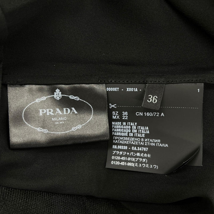 Great PRADA one piece Back Ribbon Sheer Long Dress black silk Women 36 P37H5