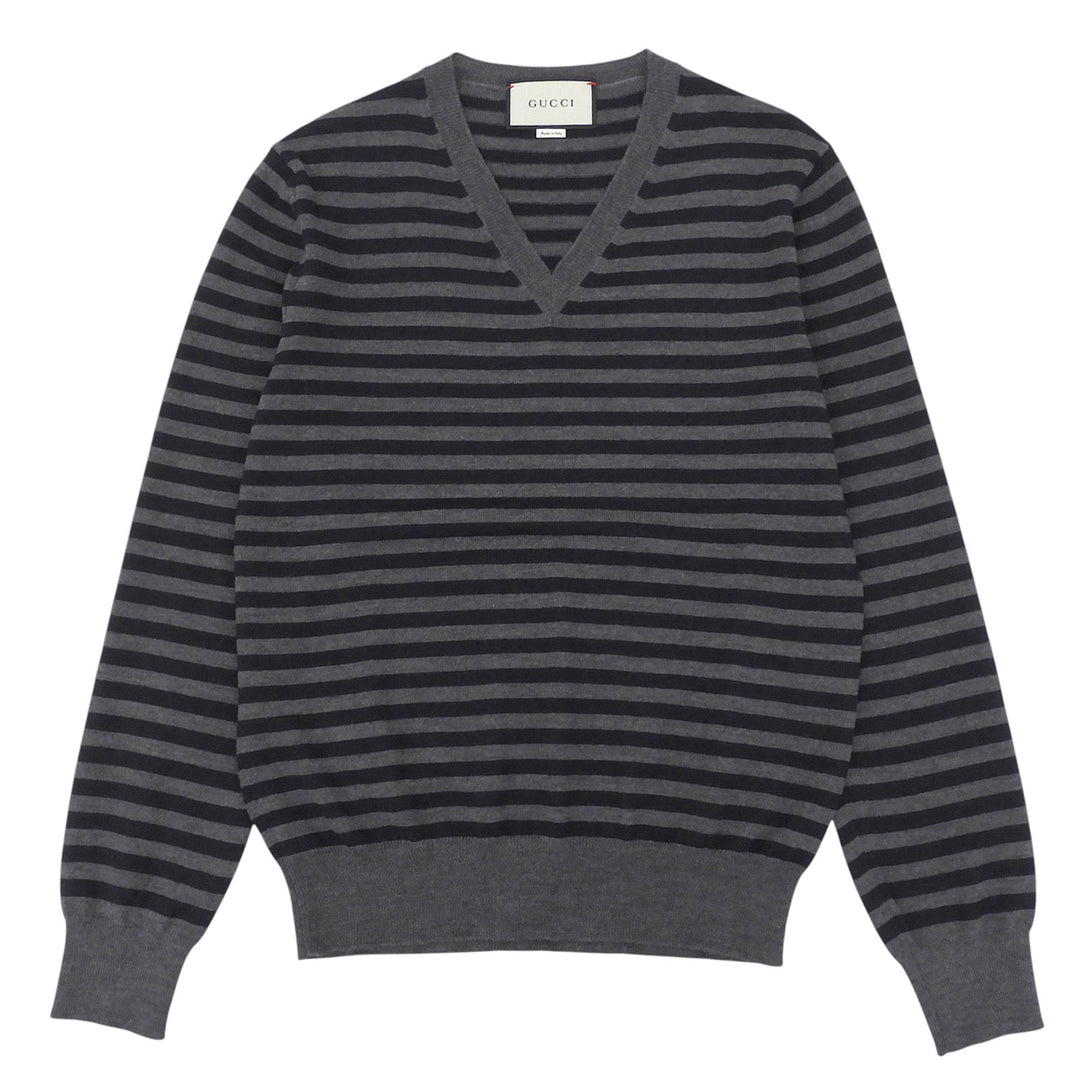Great GUCCI sweater Striped V-neck knit gray wool mens M