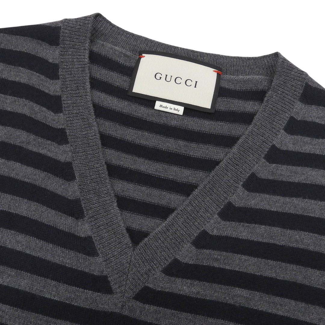 Great GUCCI sweater Striped V-neck knit gray wool mens M