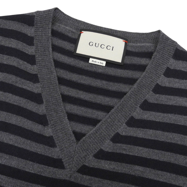 Great GUCCI sweater Striped V-neck knit gray wool mens M