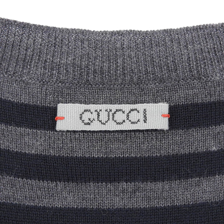 Great GUCCI sweater Striped V-neck knit gray wool mens M