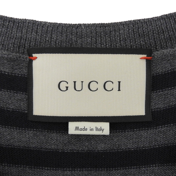 Great GUCCI sweater Striped V-neck knit gray wool mens M