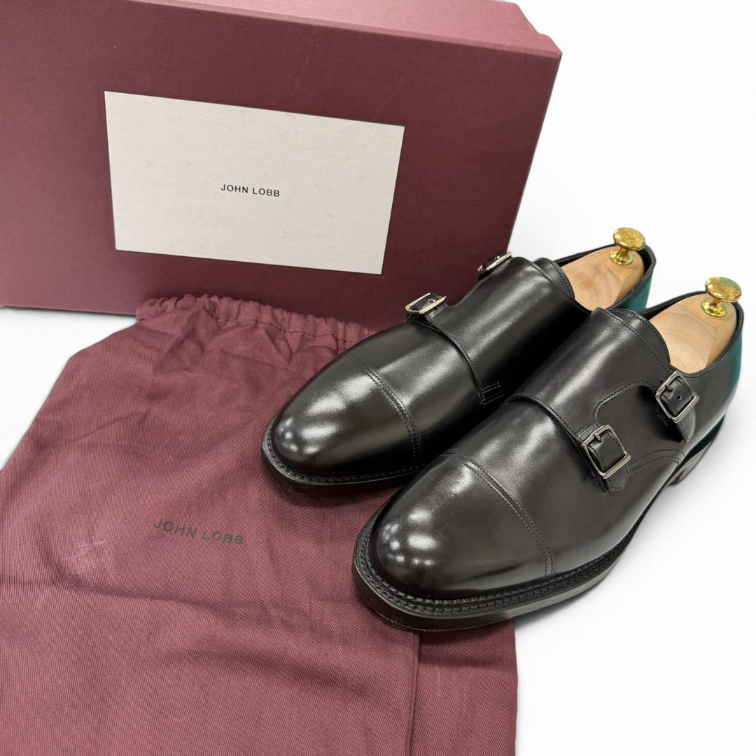 Pristine John Lobb Dress shoes WILLIAM Double monk strap black leather mens