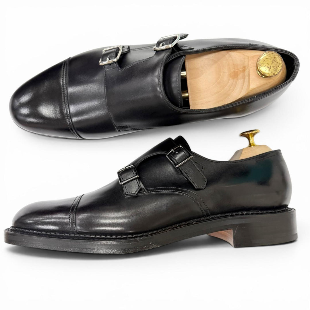 Pristine John Lobb Dress shoes WILLIAM Double monk strap black leather mens