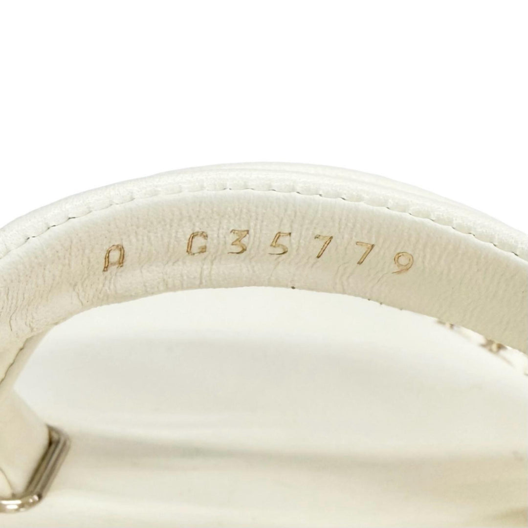 Pristine CHANEL COCO Mark Chain Strap Cork Sole Leather Sandals Ivory 38 G35779