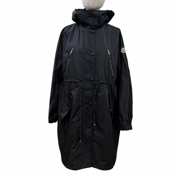 Great MONCLER coat MUTCHE Logo patch and hood black polyester Women 0