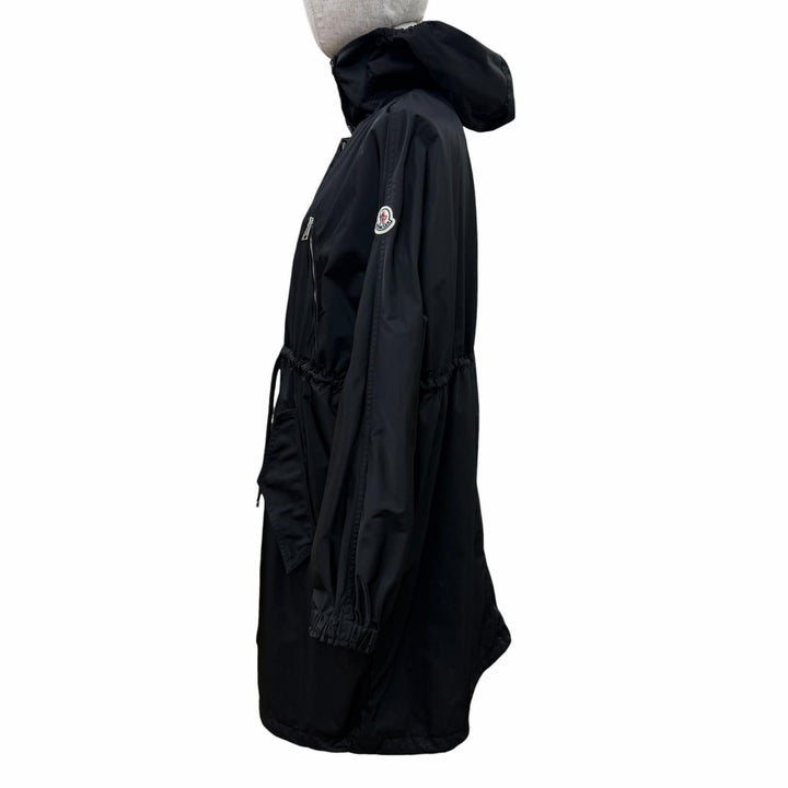 Great MONCLER coat MUTCHE Logo patch and hood black polyester Women 0