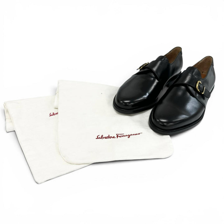 Excellent Salvatore Ferragamo Leather shoes single monk strap black mens 8.5