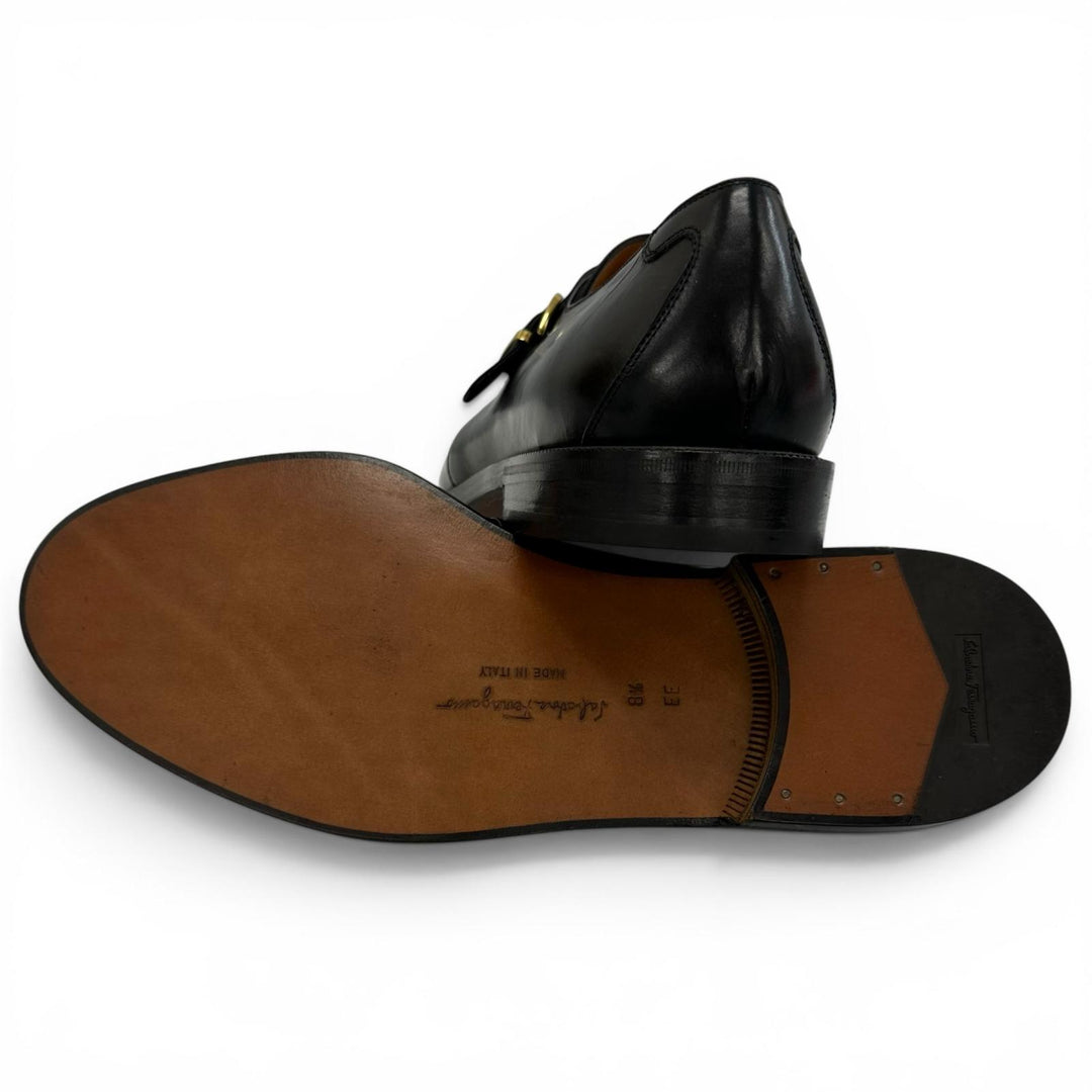 Excellent Salvatore Ferragamo Leather shoes single monk strap black mens 8.5
