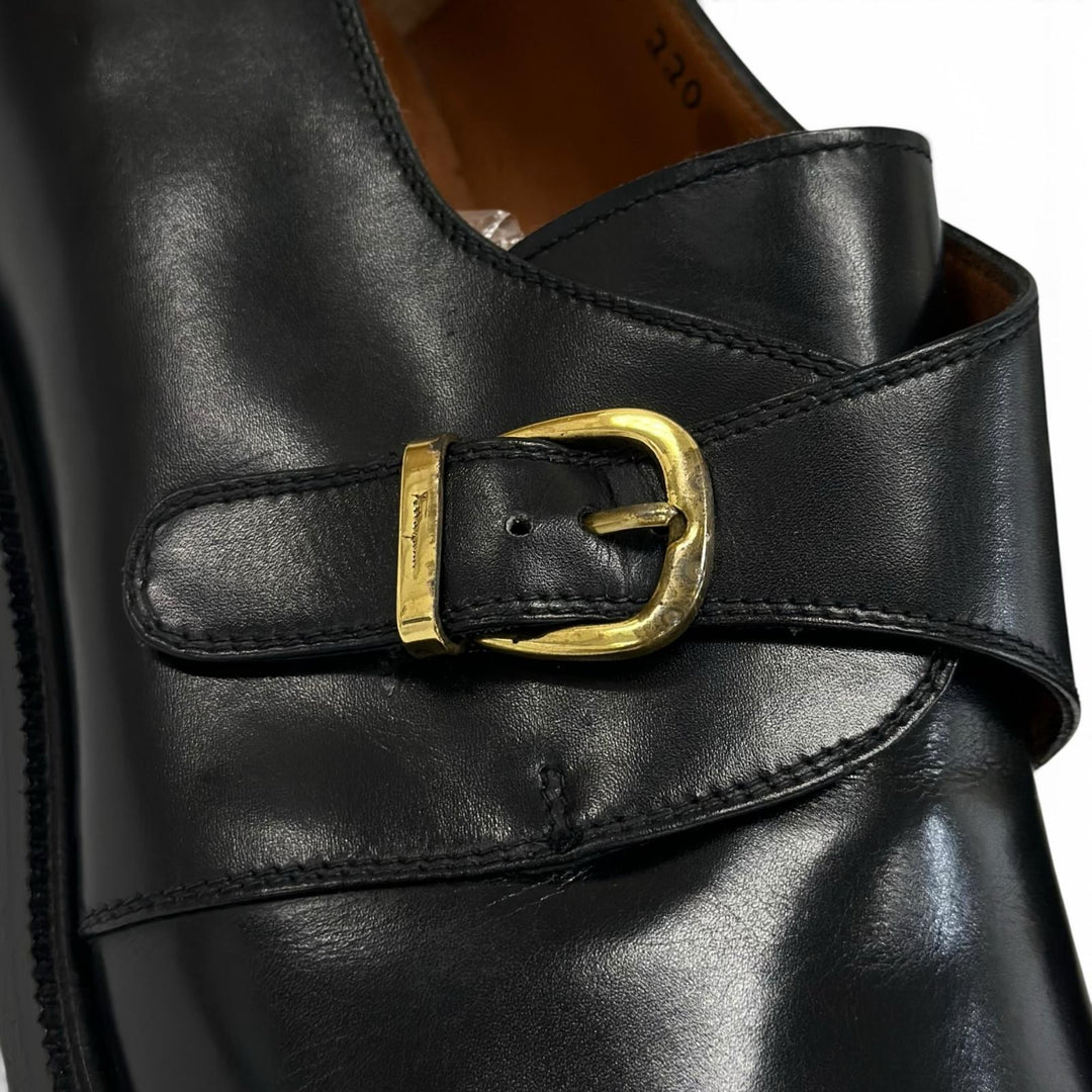 Excellent Salvatore Ferragamo Leather shoes single monk strap black mens 8.5