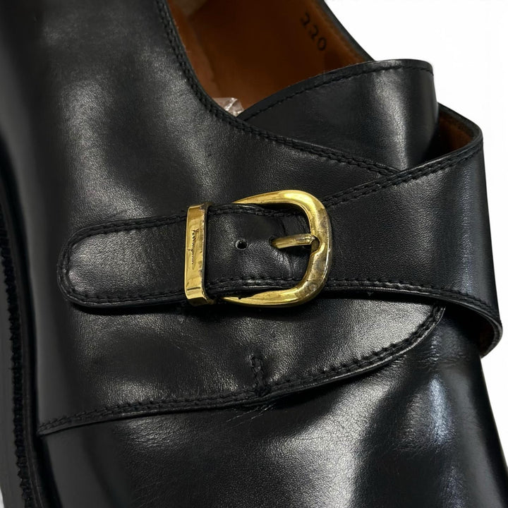 Excellent Salvatore Ferragamo Leather shoes single monk strap black mens 8.5