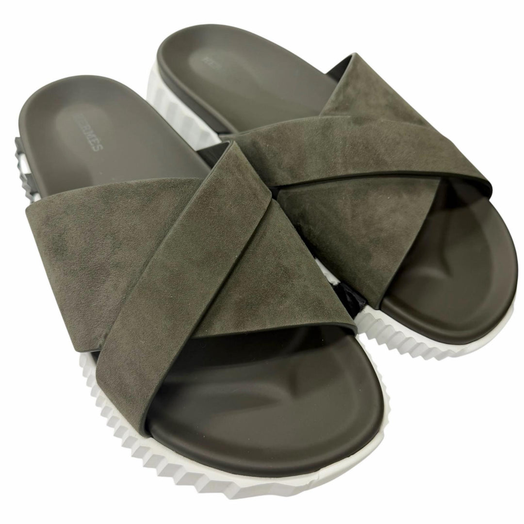 Great HERMES Sandals infrastructure H logo design shower sandals slides khaki
