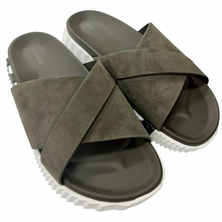 Great HERMES Sandals infrastructure H logo design shower sandals slides khaki
