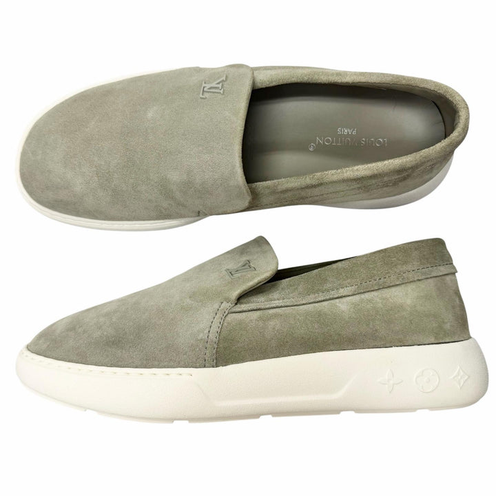 Excellent LOUIS VUITTON Slip-on Pacific Line LV logo Metal Gray