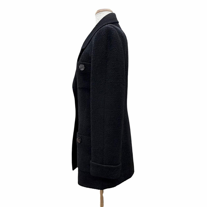 Excellent CHANEL Jacket COCO Mark button glitter tweed black wool 40 P05420 95A