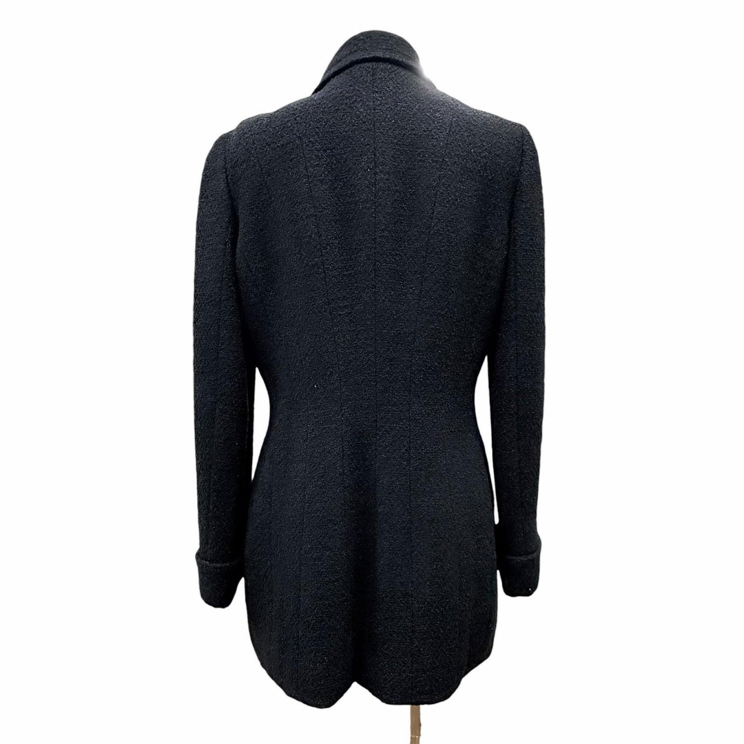 Excellent CHANEL Jacket COCO Mark button glitter tweed black wool 40 P05420 95A