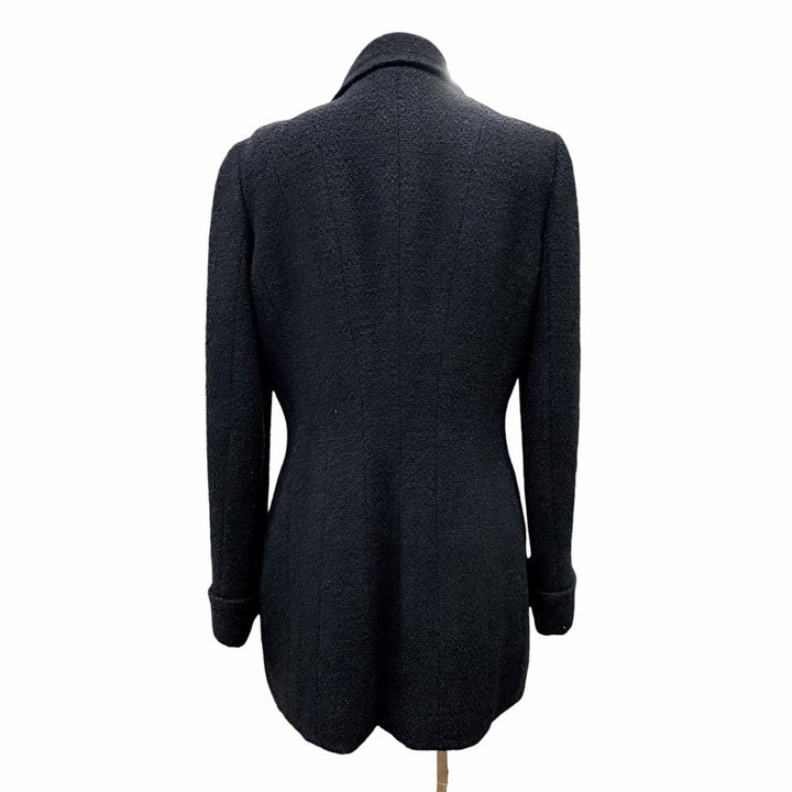 Excellent CHANEL Jacket COCO Mark button glitter tweed black wool 40 P05420 95A