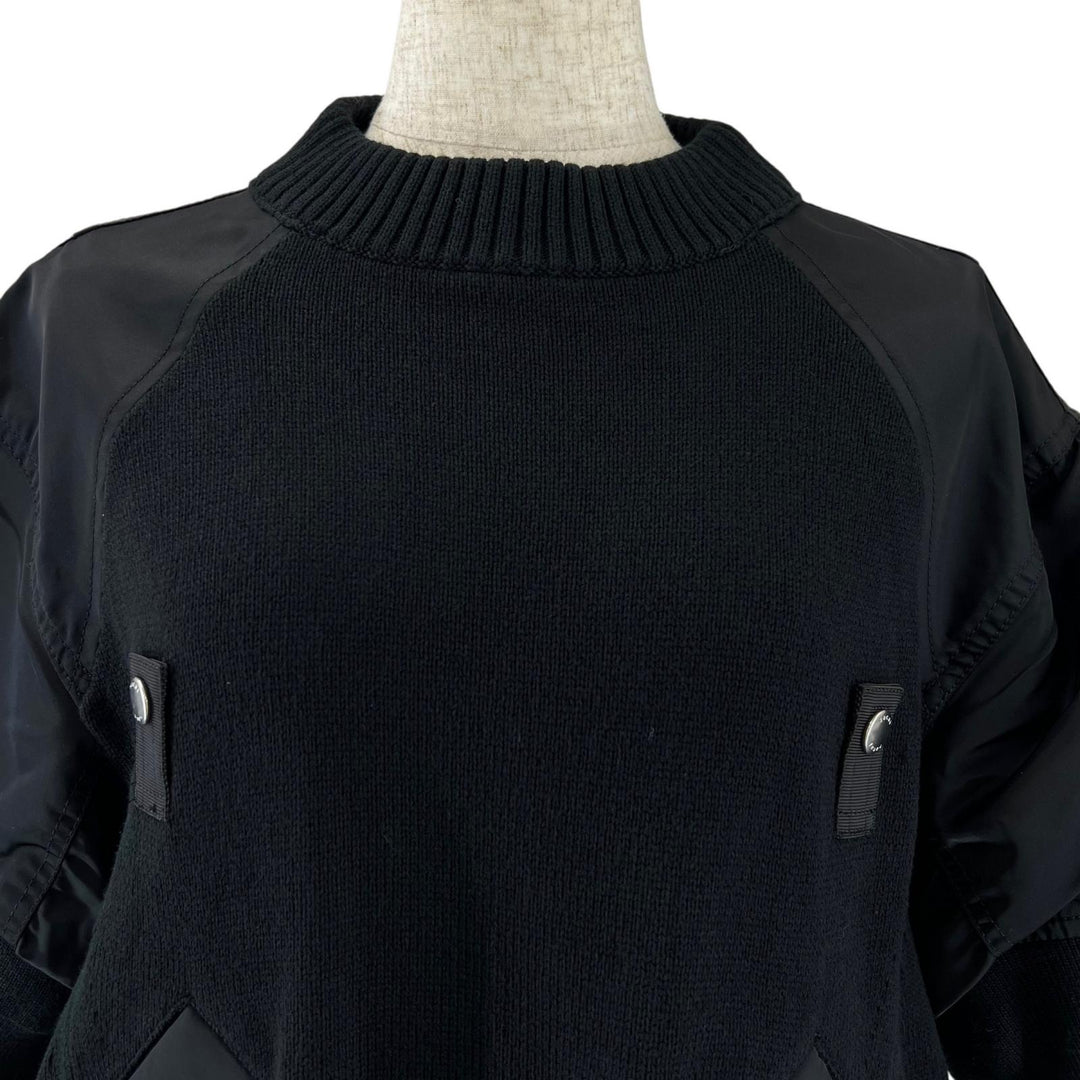 Excellent Sacai tops Docking short-sleeved sweater black cotton Women 1 24-07087