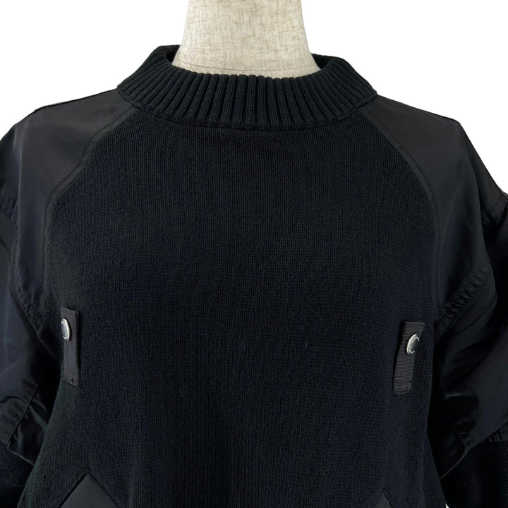 Excellent Sacai tops Docking short-sleeved sweater black cotton Women 1 24-07087