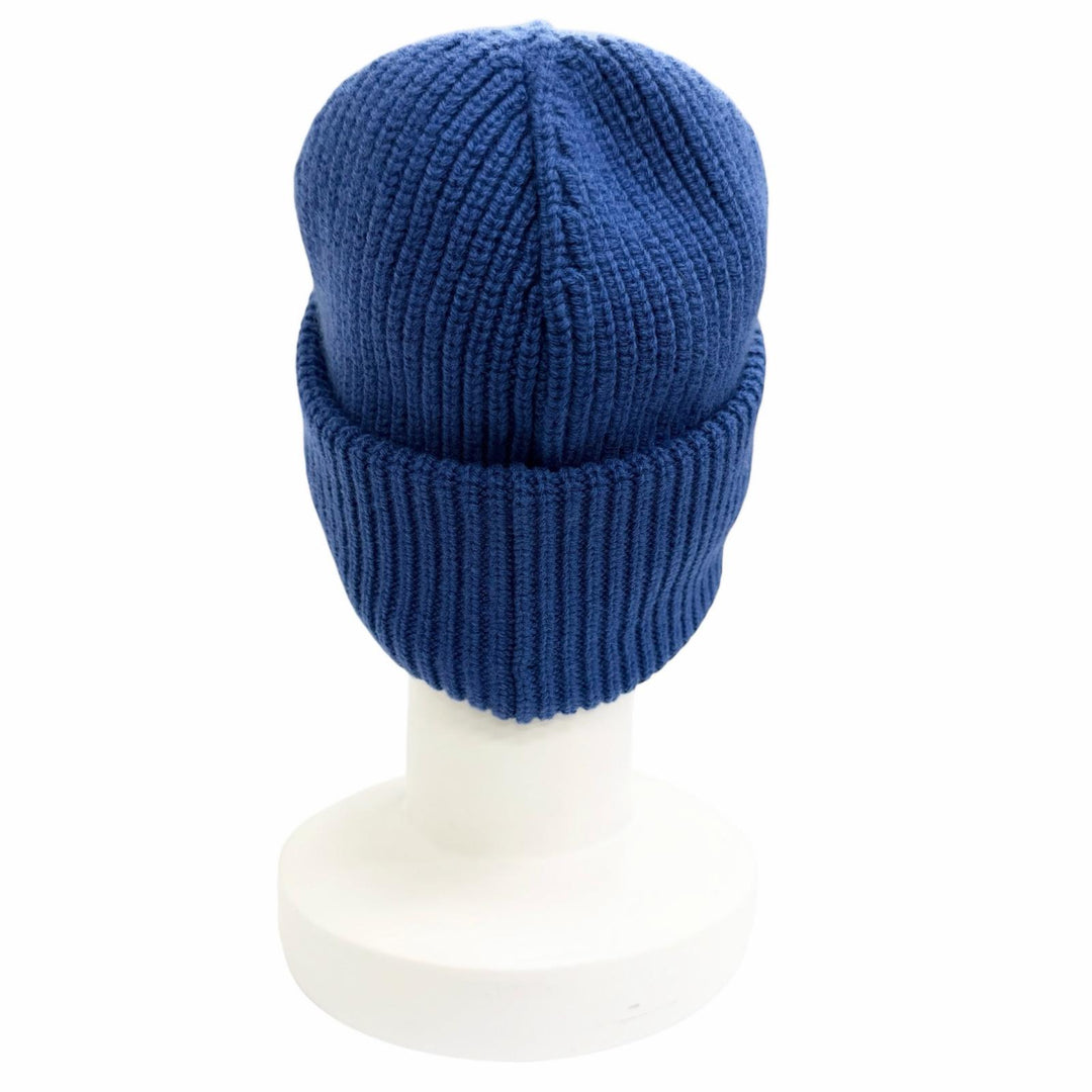 Excellent CELINE Knit cap Logo Rib Knit Cap Beanie Knit Hat blue wool AA0H92I93