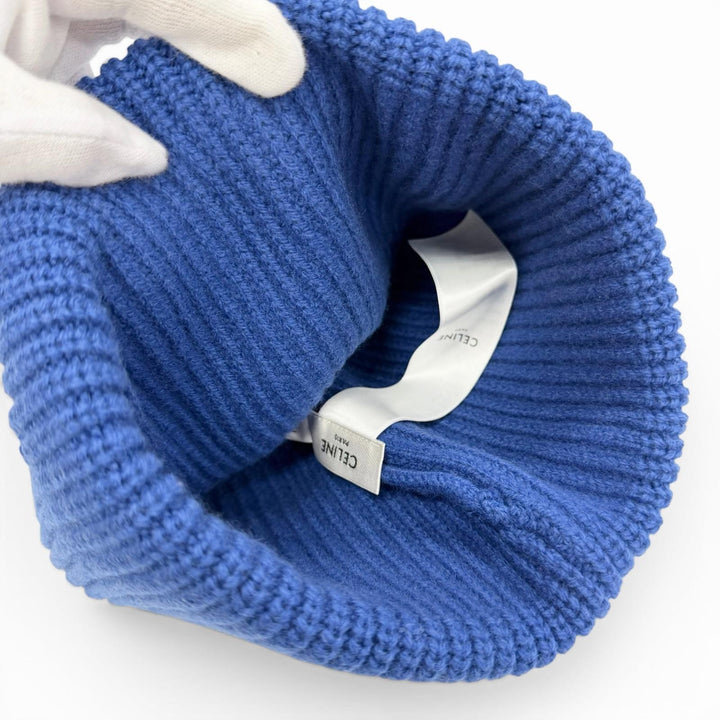 Excellent CELINE Knit cap Logo Rib Knit Cap Beanie Knit Hat blue wool AA0H92I93