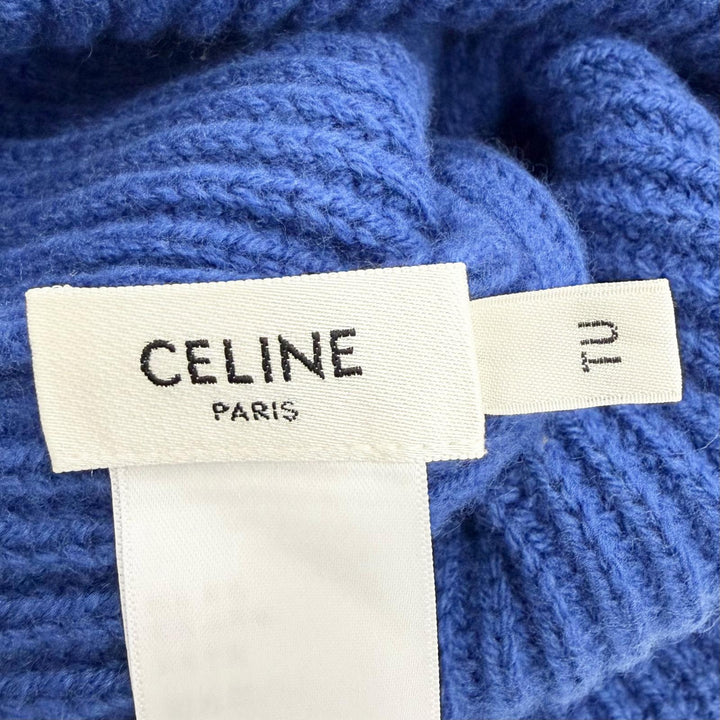 Excellent CELINE Knit cap Logo Rib Knit Cap Beanie Knit Hat blue wool AA0H92I93