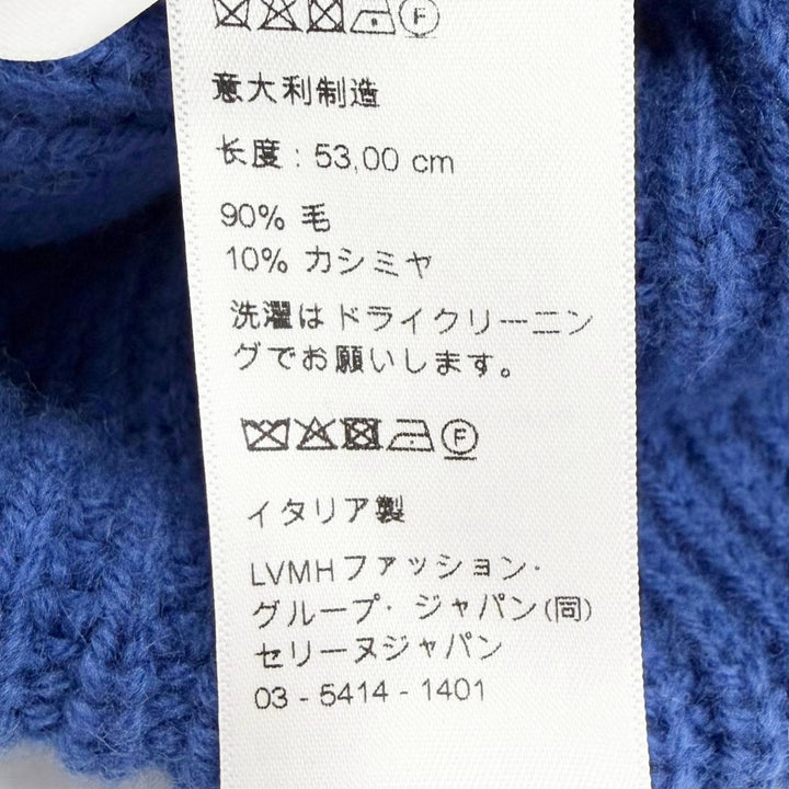 Excellent CELINE Knit cap Logo Rib Knit Cap Beanie Knit Hat blue wool AA0H92I93