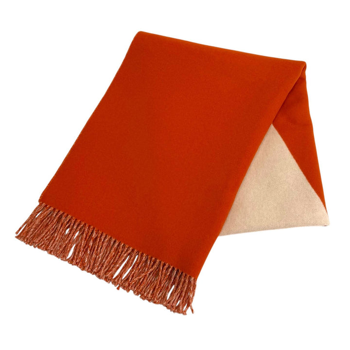 Excellent HERMES Stall Kazak Bicolor Fringe Large Scarf beige cashmere Women