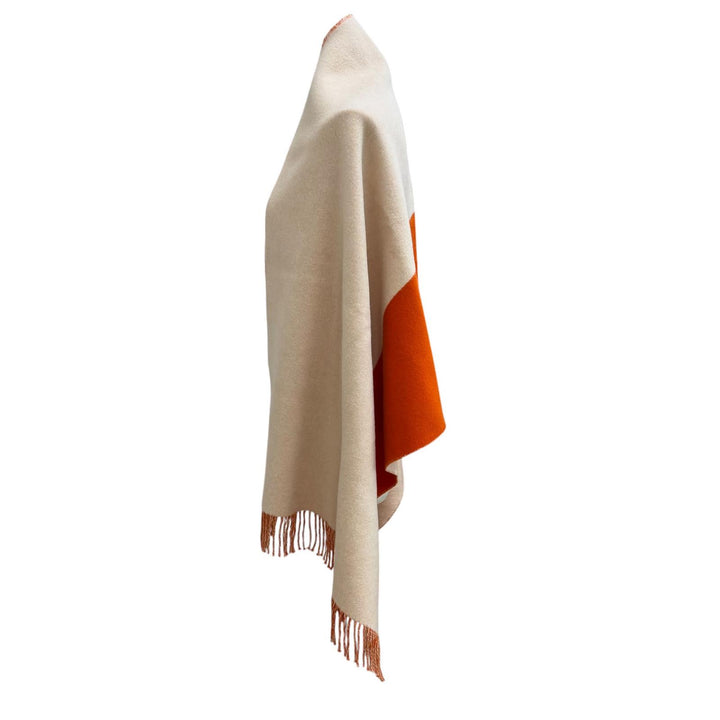 Excellent HERMES Stall Kazak Bicolor Fringe Large Scarf beige cashmere Women