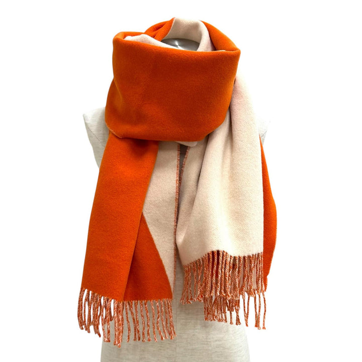 Excellent HERMES Stall Kazak Bicolor Fringe Large Scarf beige cashmere Women