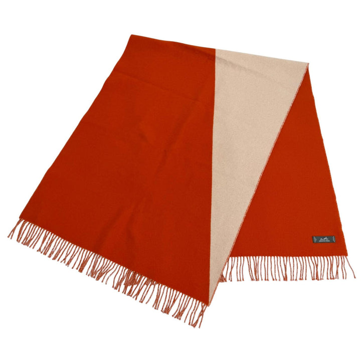 Excellent HERMES Stall Kazak Bicolor Fringe Large Scarf beige cashmere Women