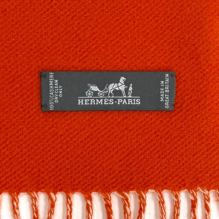 Excellent HERMES Stall Kazak Bicolor Fringe Large Scarf beige cashmere Women