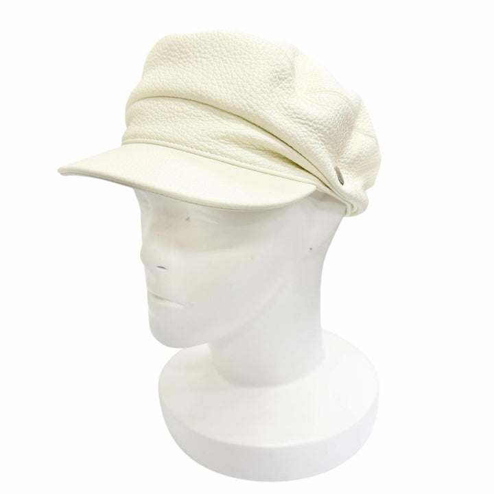 Excellent HERMES Dani Serie Metal Deerskin Casquette Hat Ivory Deerskin 57