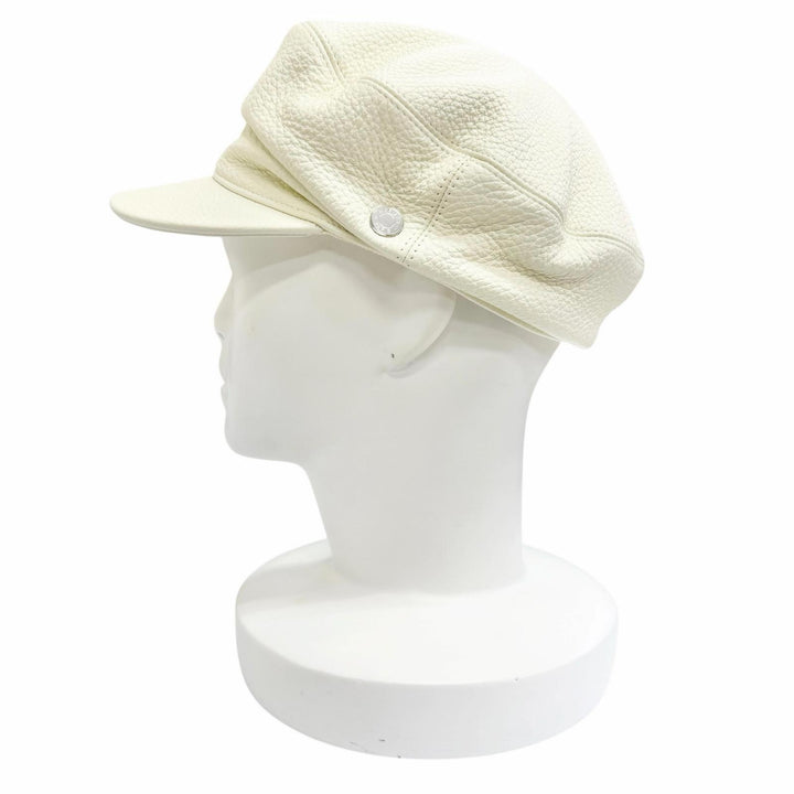 Excellent HERMES Dani Serie Metal Deerskin Casquette Hat Ivory Deerskin 57