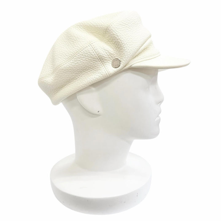 Excellent HERMES Dani Serie Metal Deerskin Casquette Hat Ivory Deerskin 57