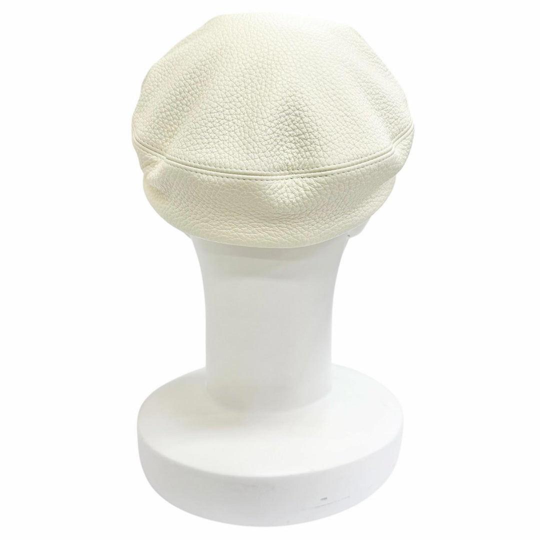 Excellent HERMES Dani Serie Metal Deerskin Casquette Hat Ivory Deerskin 57