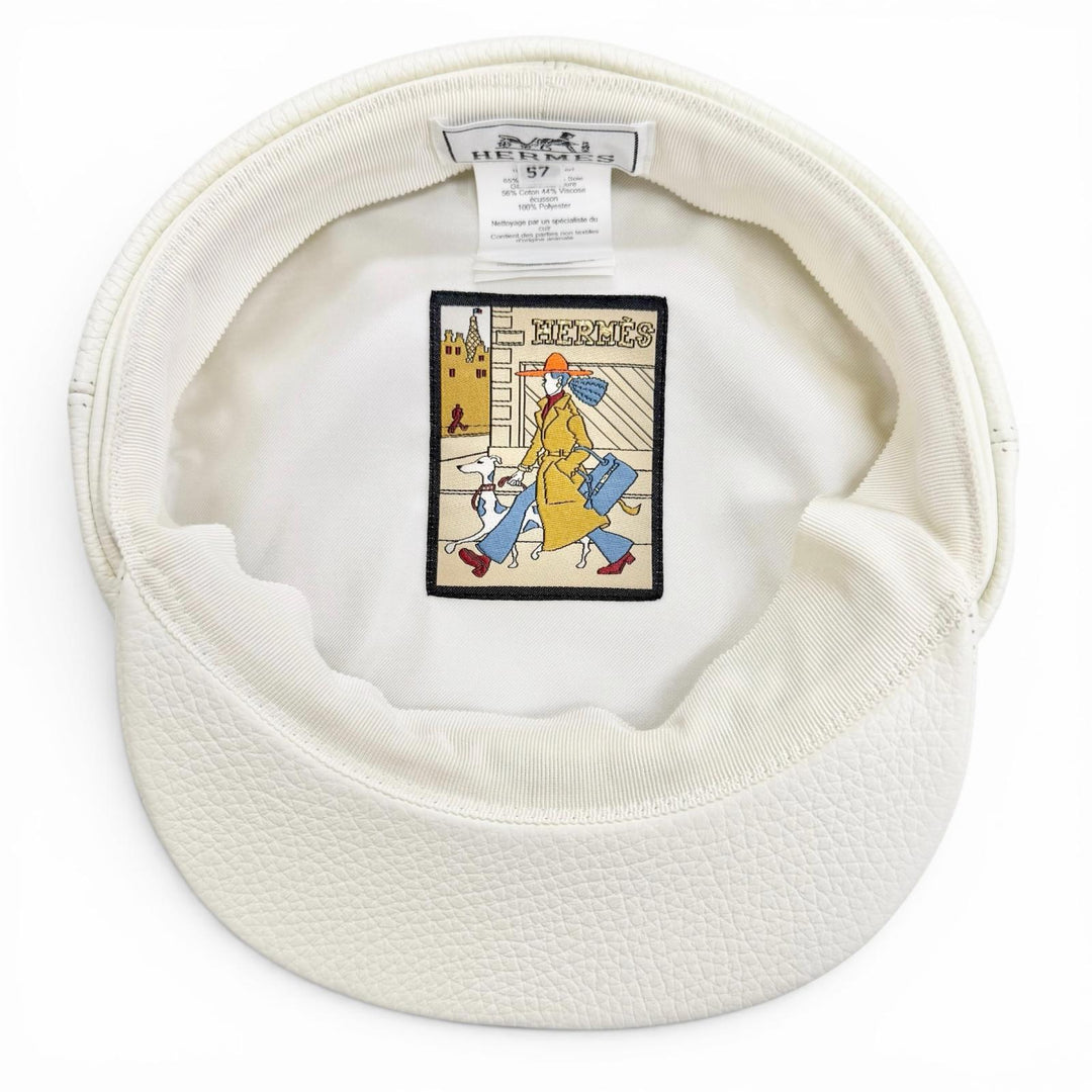 Excellent HERMES Dani Serie Metal Deerskin Casquette Hat Ivory Deerskin 57