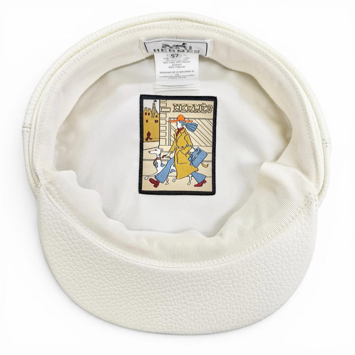 Excellent HERMES Dani Serie Metal Deerskin Casquette Hat Ivory Deerskin 57