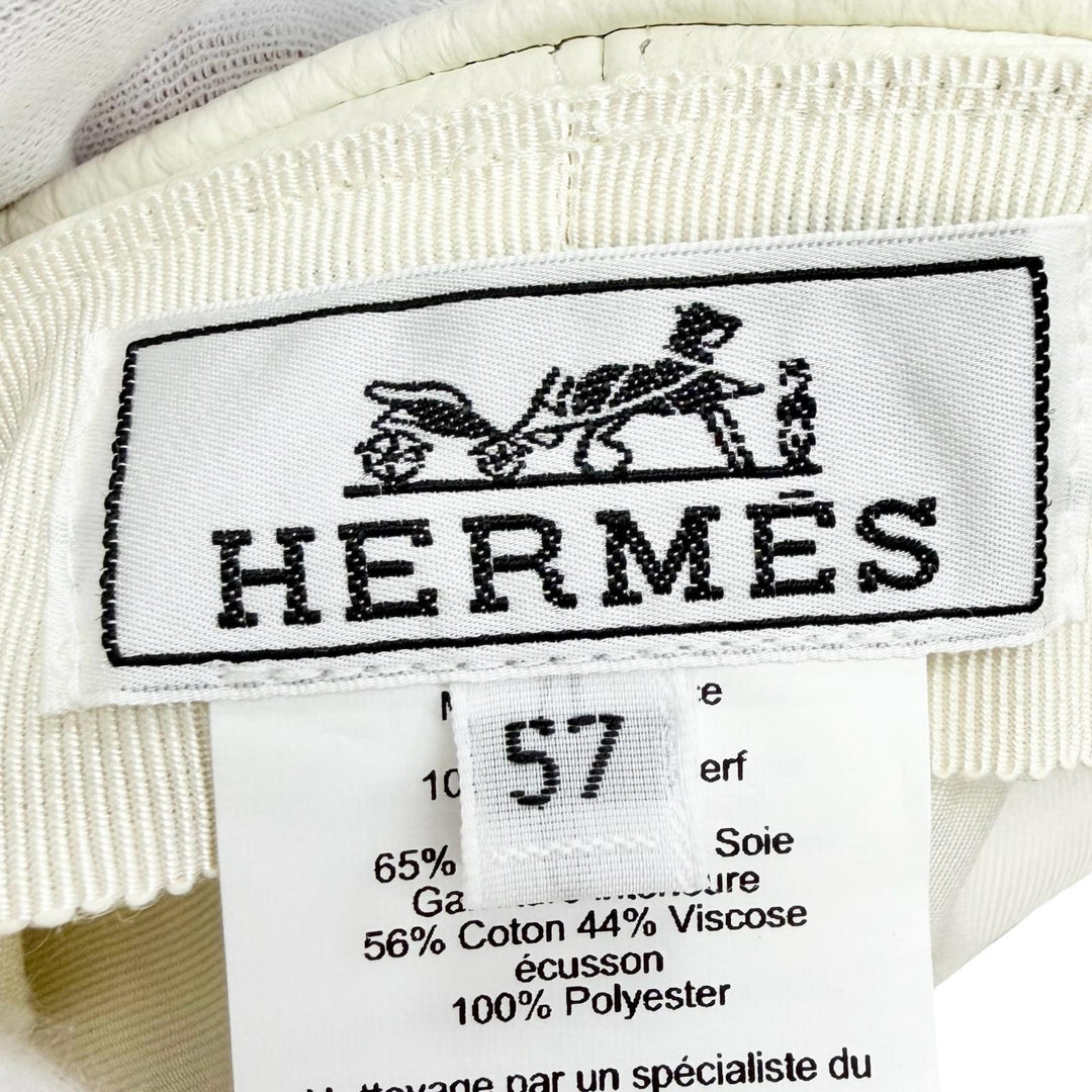 Excellent HERMES Dani Serie Metal Deerskin Casquette Hat Ivory Deerskin 57
